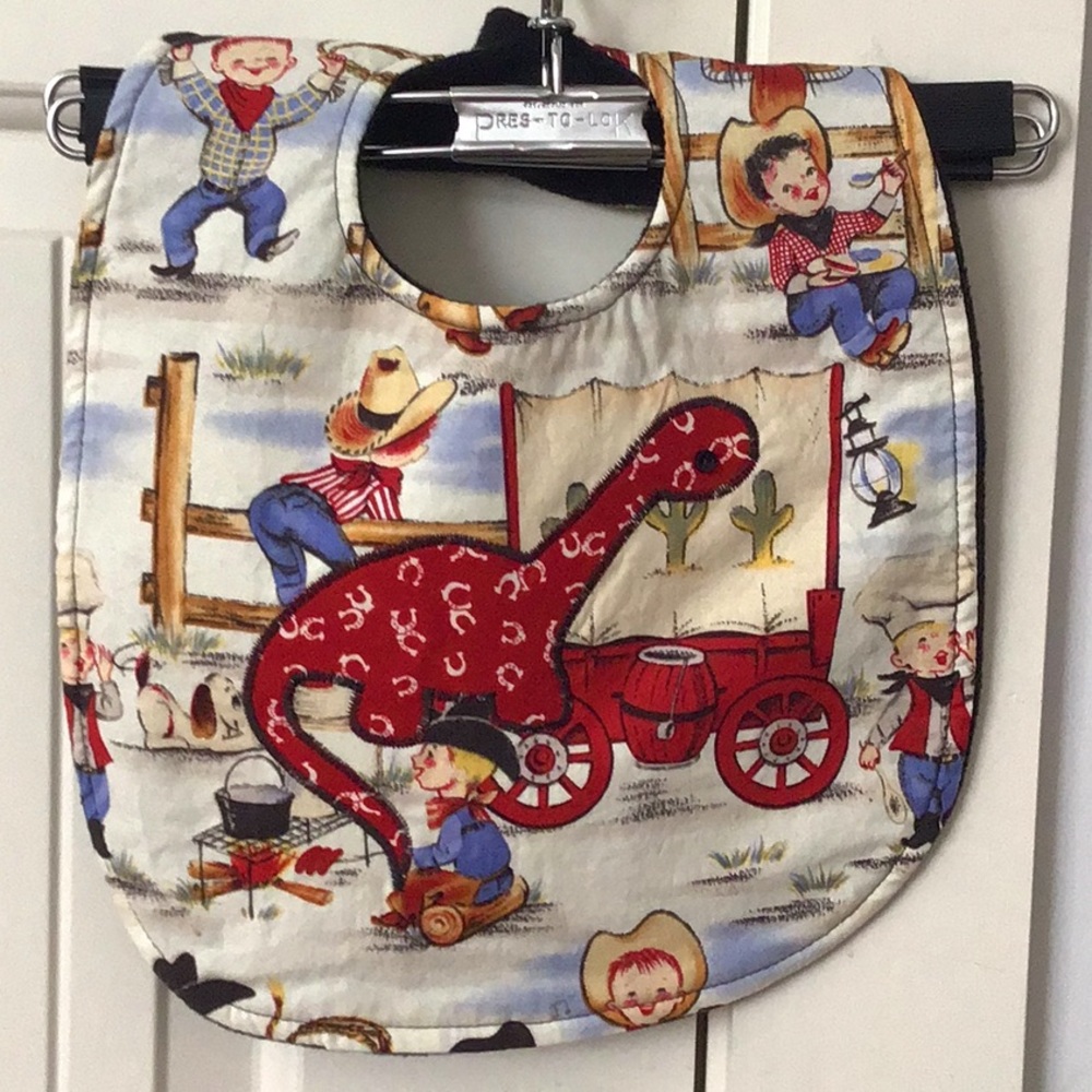 Baby bib Cowboys & Dinosaur handmade new